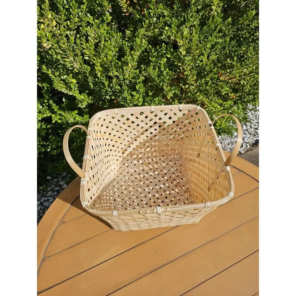 Vintage Woven Bamboo Basket with Handles
